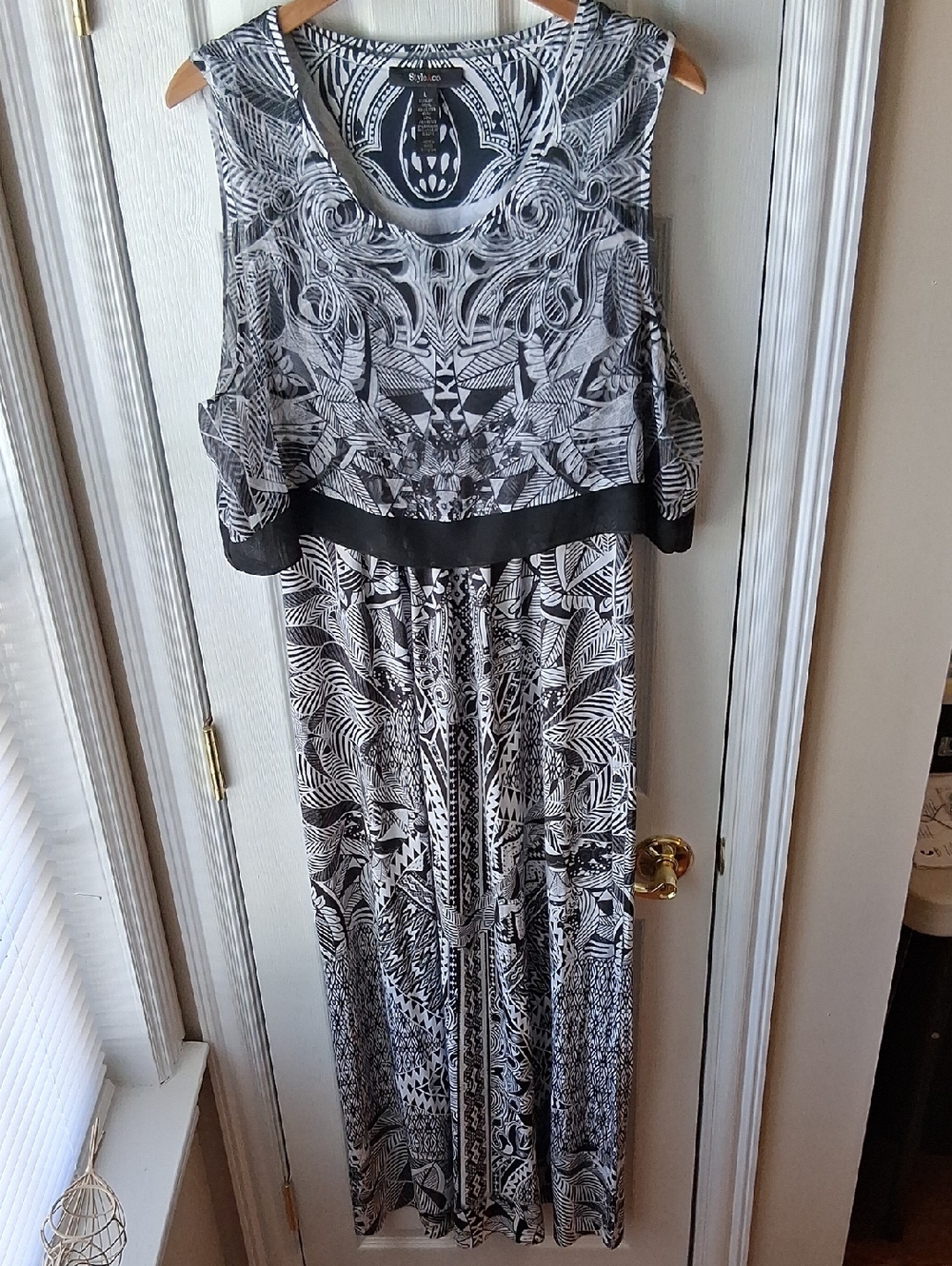 Style & Co. Sleeveless Black & White Patterned Maxi Dress With Sheer Over Tank
